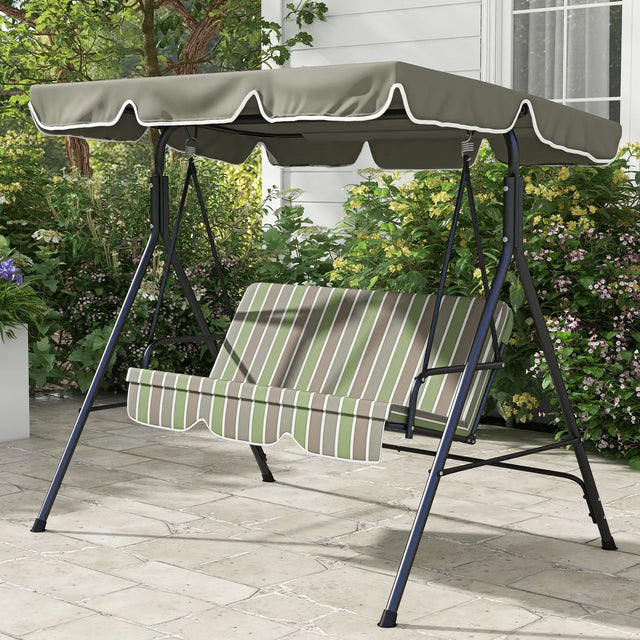 Outsunny Three-Seater Garden Swing Chair, with Adjustable Canopy - Green