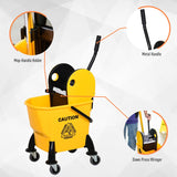 HOMCOM 25L Mop Bucket, with Wringer, Wheels and Handle - Yellow