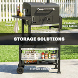 Outsunny Charcoal BBQ Grill Smoker with Electric Rotisserie Kit, Portable Barbecue Grill with Warming Rack, Black