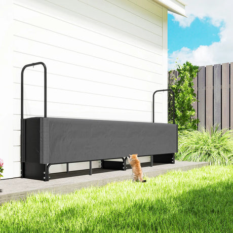 Outsunny 8.5ft Firewood Rack, Heavy Duty Log Storage Holder with Waterproof 600D Oxford Log Cover for Fireplace Fire Pits Outdoor Patio Wood Storage, 300 kg Large Capacity, Black