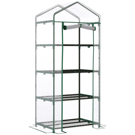 Outsunny 4 Tiers Mini Portable Greenhouse Compact Plant Grow Shed Metal Frame Transparent Clear Cover 160H x 70L x 50Wcm