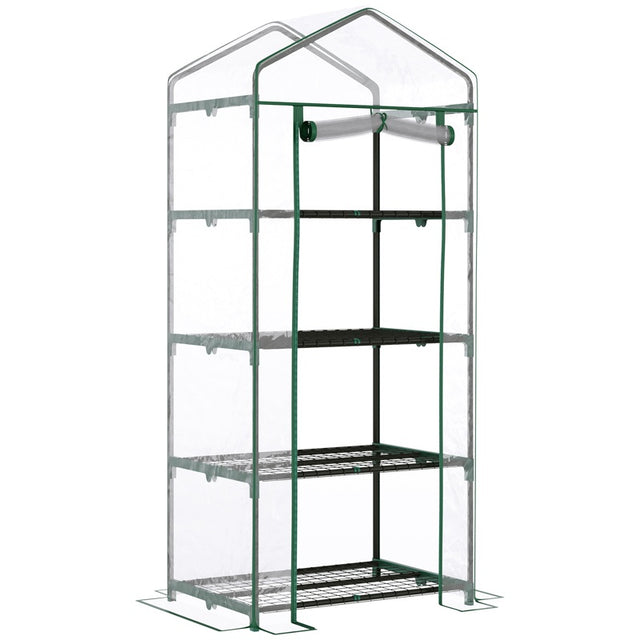 Outsunny 4 Tiers Mini Portable Greenhouse Compact Plant Grow Shed Metal Frame Transparent Clear Cover 160H x 70L x 50Wcm