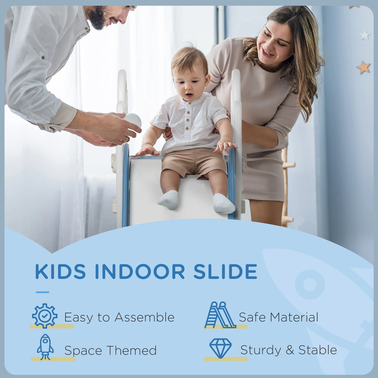 AIYAPLAY Space-Themed Baby Slide, Indoor Freestanding Kids Slide, for Ages 1.5-3 Years - Blue