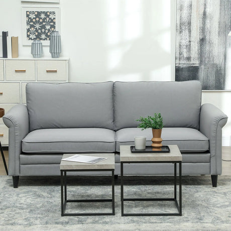 HOMCOM 3 Seater Sofa, Modern Fabric Sofa Couch with Spring Cushion, Rubber Wood Legs, 191cm Upholstered Settee for Living Room, Bedroom, Home Office, Guest Room, Grey
