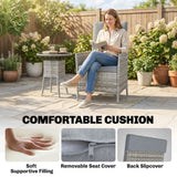 Outsunny Rattan Bistro Set, Reclining Garden Chairs and Glass Coffee Table with Cushions for Patio Balcony Porch, Light Grey