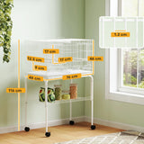 PawHut Bird Cage with Divider, 4 Wooden Perches, Slide Out Tray, 4 Feeders, for Budgie, Lovebird, Canary, 76 x 46 x 116cm White