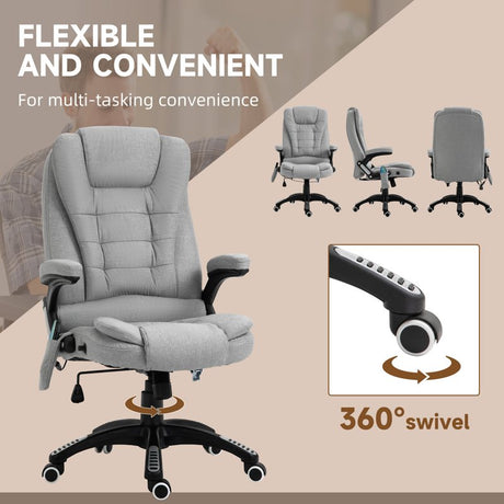 Vinsetto Office Chair, Ergonomic Desk Chair with 6-Point Massage and Back Heated, Linen-Feel Fabric Computer Gaming Chair with Arms, Lumbar Support, Light Grey