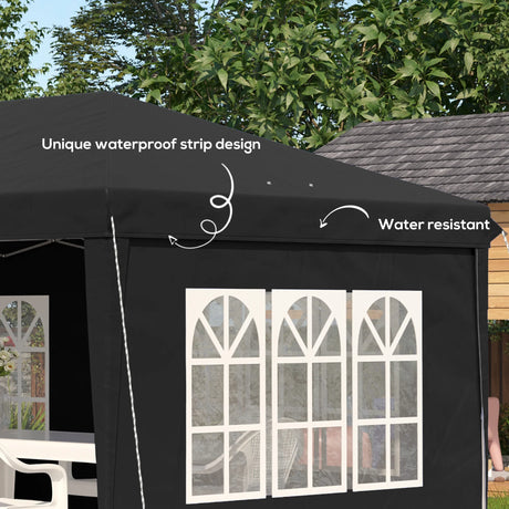 Outsunny 3 x 6m Pop-Up Gazebo, with Removable Walls - Black