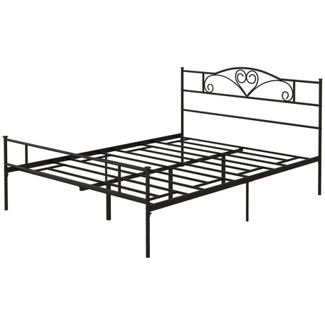 HOMCOM King Size Bed Frame, 5ft4 Metal Bed Base with Headboard and Footboard, 31cm Underneath Storage Space for Bedroom