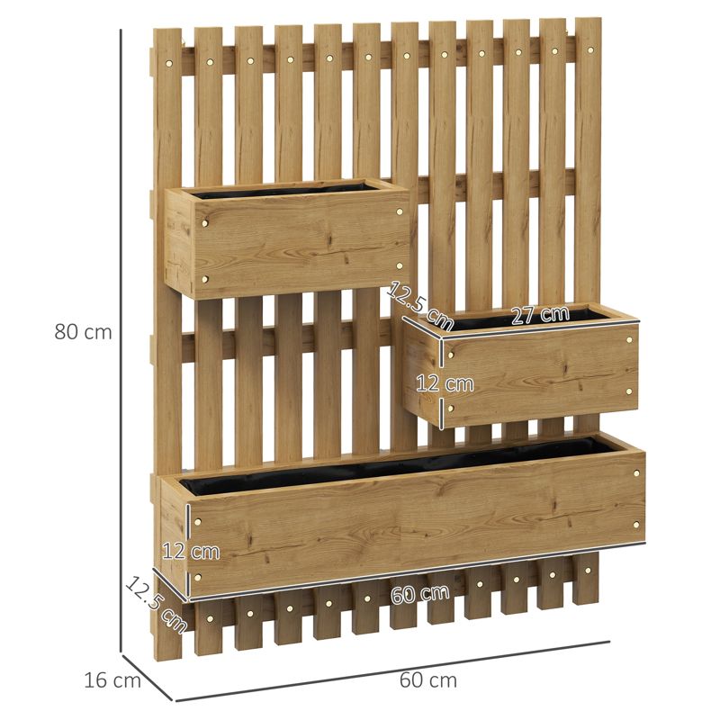 Outsunny Wall-mounted Wooden Garden Planters with Trellis, Drainage Holes and 3 Planter Boxes for Patio, Carbonised