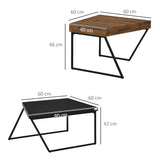 HOMCOM Coffee Table Set of 2, Industrial Nesting Table with Steel Frame and 8cm Thick Tabletop, Sofa Side End Table for Living Room, Rustic Brown