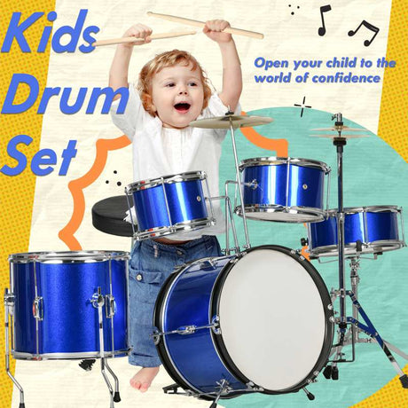 AIYAPLAY 11-Piece Kids Drum Kits w/ Stool, Drumsticks, Pedal, Cymbals, for 3-6 Years, Blue