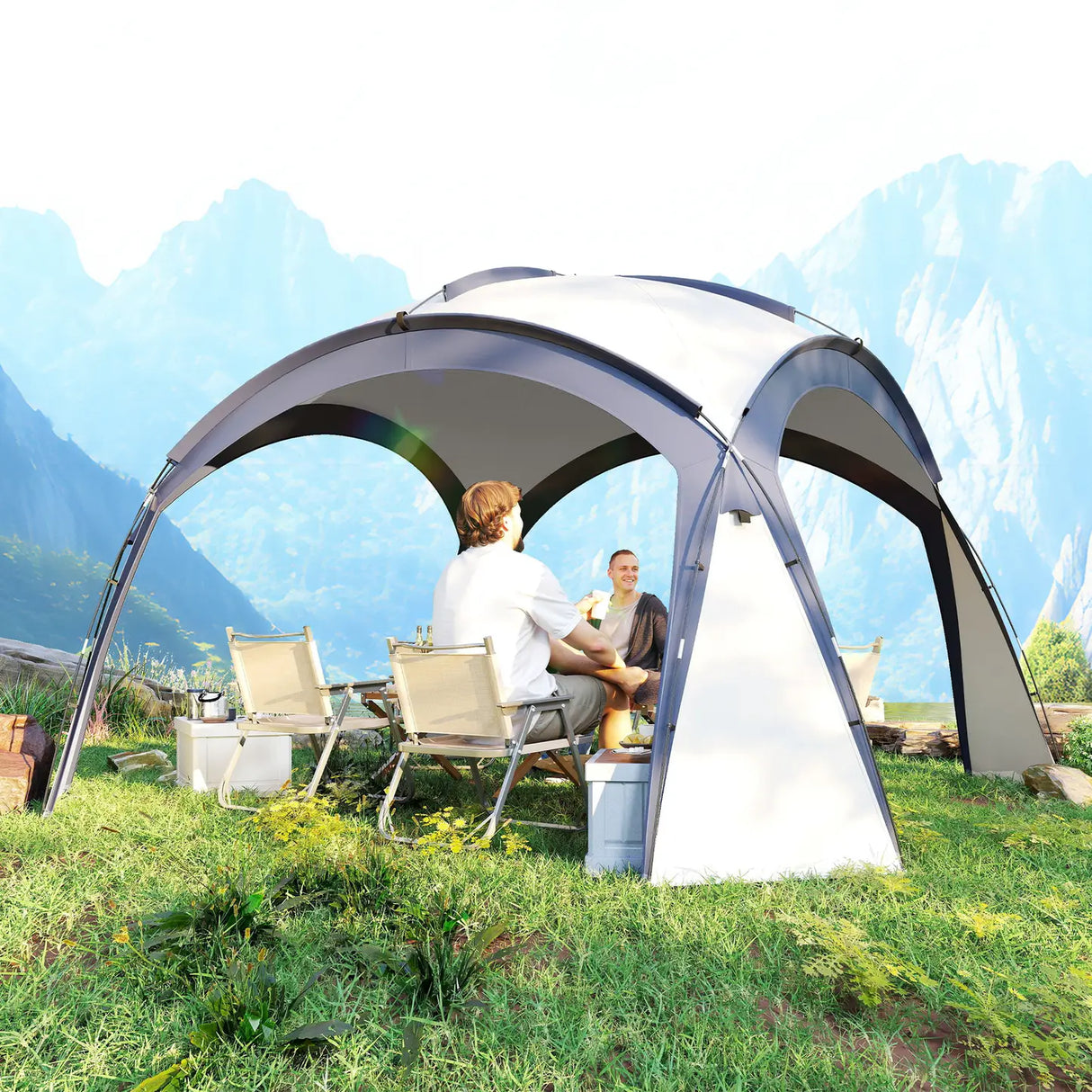 Outsunny Gazebo Party Tent, 3.5x3.5m-Cream/Blue