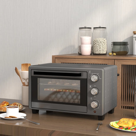 HOMCOM 21L Mini Countertop Oven, 100C-230C Adjustable Temp - Grey