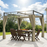 Outsunny 3 x 3 m Pergola with Retractable Roof Canopy and Curtains, UPF30+ Metal Frame Garden Pergola Gazebo Sun Shade, Khaki