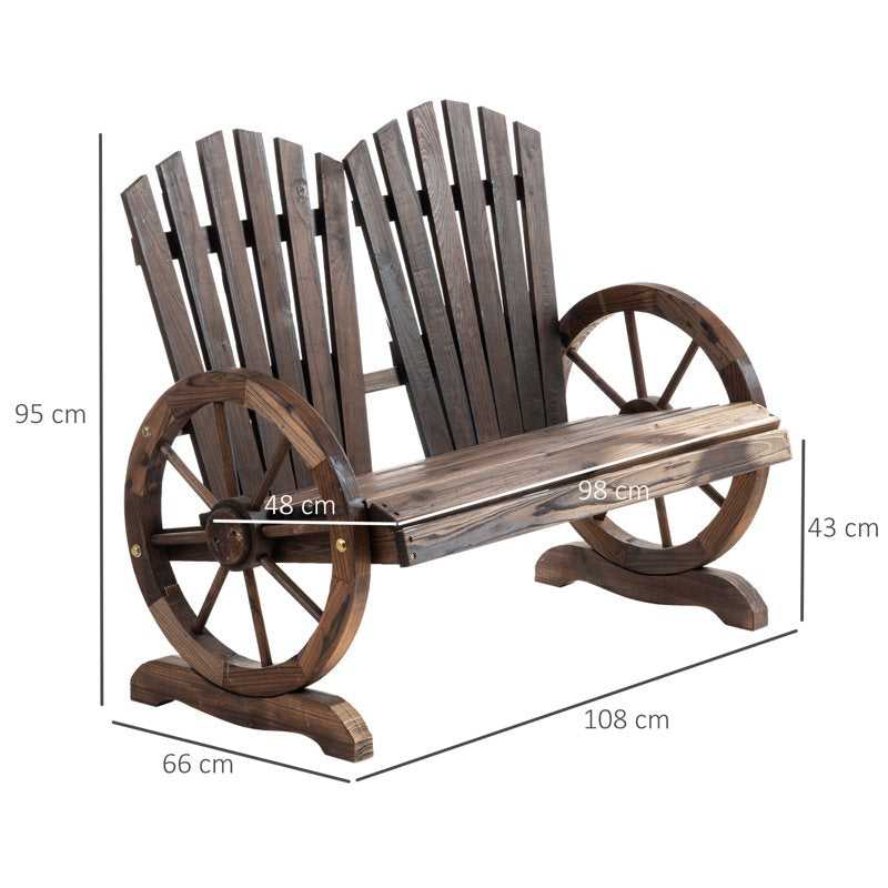 Outsunny Fir Logs Love Seats with Wheel-Shaped Armrests, Large Load-Bearing Chair, Natural Wood Grain