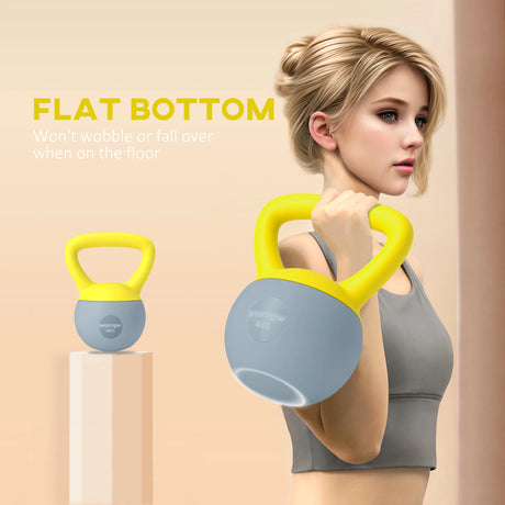 SPORTNOW 4KG Soft Kettlebell, Kettle Bell with Non-Slip Handle for Home Gym, Weight Lifting, Strength Training, Yellow/Grey