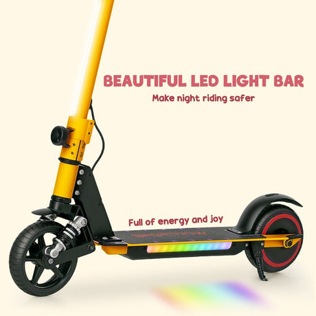 SPORTNOW Folding Electric Scooter for Kids Age 6-14 with Dual Brakes, Front Suspension, LED Colourful Lights and Display, 6.8kg Lightweight Aluminium E Scooter, Up to 14 KM/H & 6 KM, Gold Tone