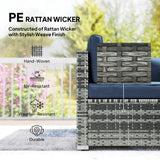 Outsunny 8 Pieces PE Rattan Corner Sofa Set, Outdoor Garden Furniture Set, Patio Wicker Sofa Seater w/ Cushion, Dark Blue