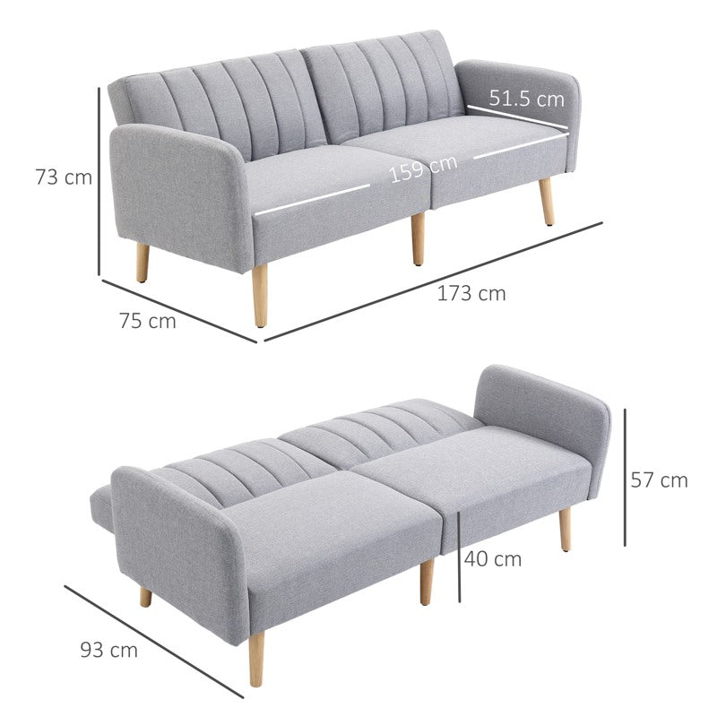 HOMCOM Two-Seater Sofa Bed, with Split Back - Light Grey