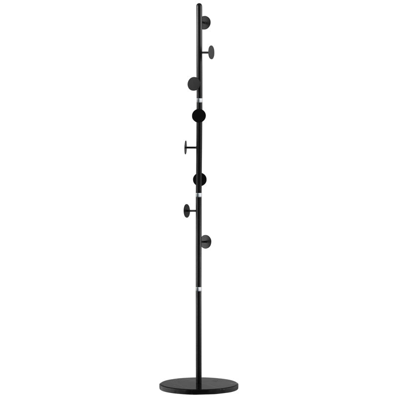 HOMCOM Coat Rack Free Standing Hall Tree with 8 Round Disc Hooks for Clothes, Hats,Purses, Steel Entryway Coat Stand with Marble Base for Entryway, Living Room, Bedroom, Black