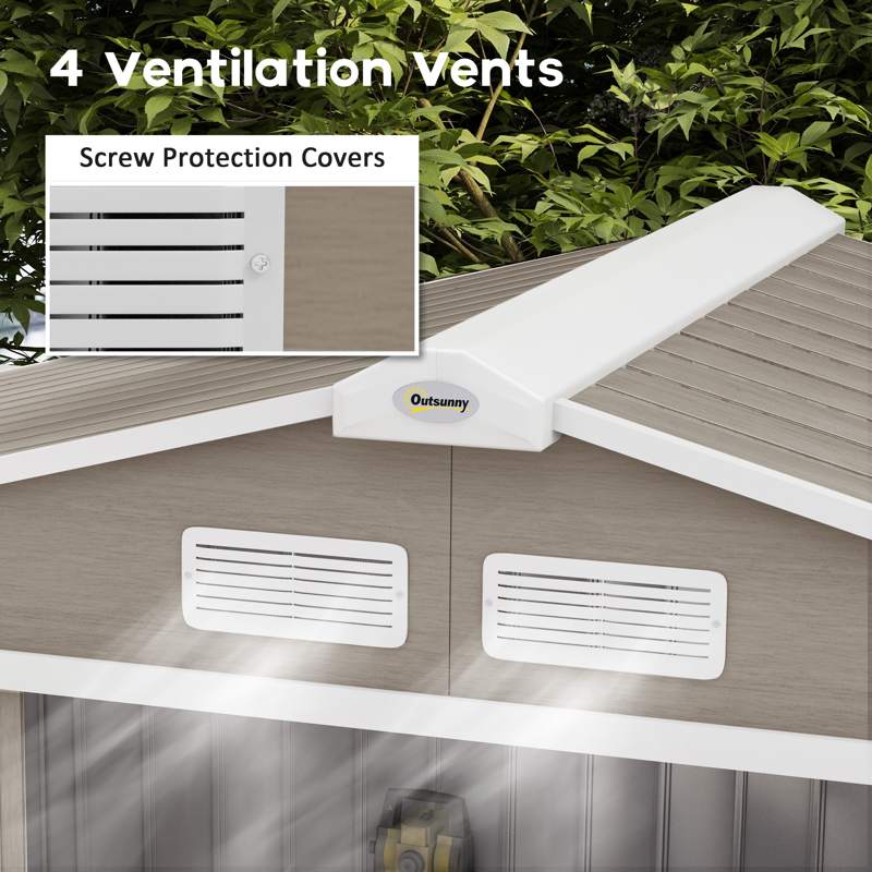 Outsunny 7 x 4ft Metal Garden Storage Shed with Vents, Floor Foundation Kit and Lockable Double Doors, Light Brown