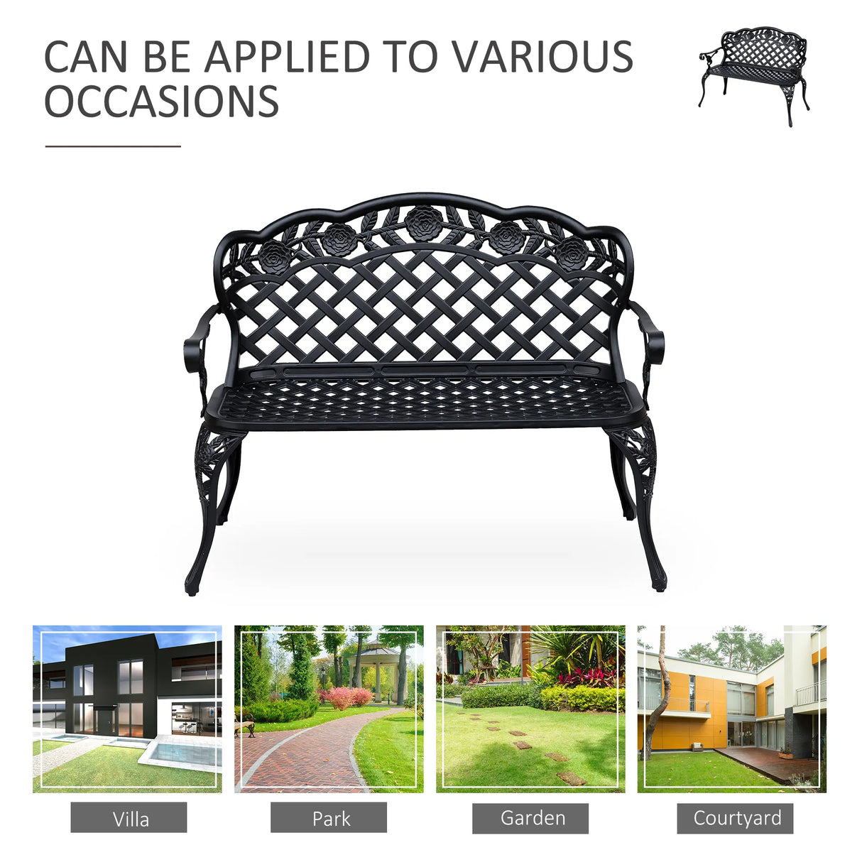 Outsunny Garden Bench, Cast Aluminium, 107Lx58Wx85H cm-Black