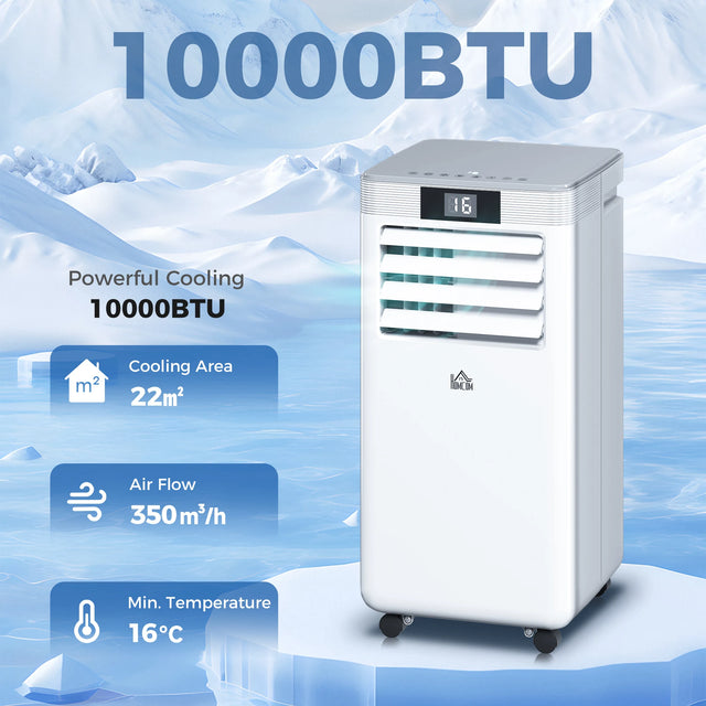HOMCOM 10000 BTU Air Conditioning Unit, 4-in-1 Portable Air Conditioner, Dehumidifier, Cooling, Fan, Sleep Mode, with Remote Control, LED Display, 2 Speeds, 24H Timer, Window Venting Kit, 22m2