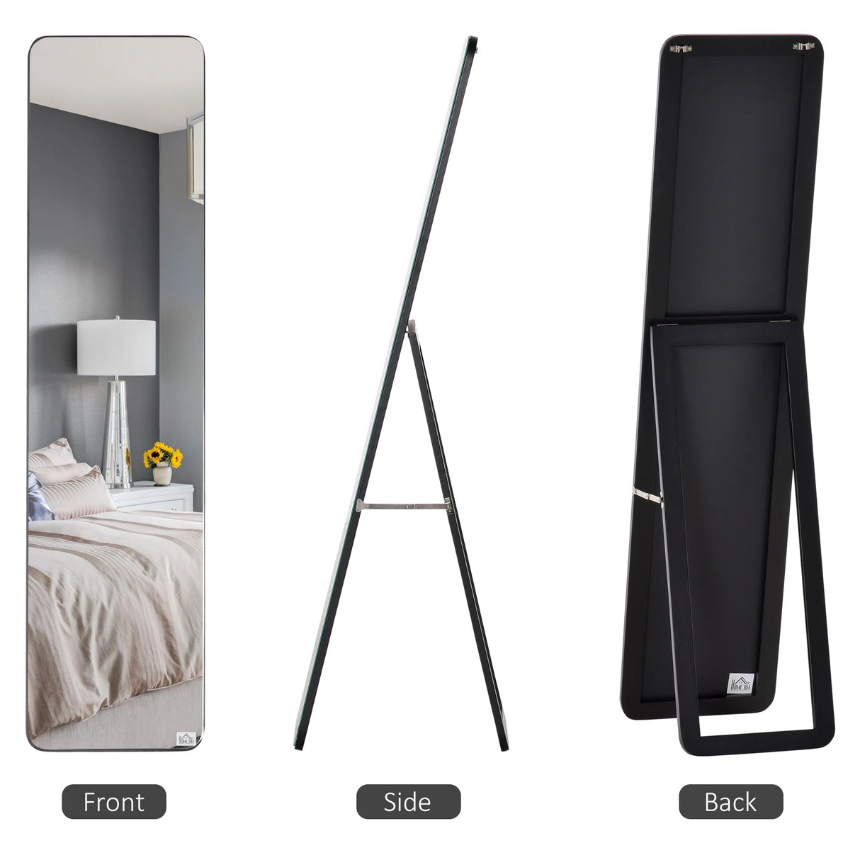 HOMCOM Full Length Mirror, 156 x 37 cm Rectangular Full Body Mirror with Stand, Floor Standing, Hanging or Leaning Against Wall for Bedroom Cloakroom, Black