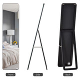 HOMCOM Full Length Mirror, 156 x 37 cm Rectangular Full Body Mirror with Stand, Floor Standing, Hanging or Leaning Against Wall for Bedroom Cloakroom, Black
