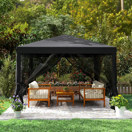 Outsunny 3 x 3 m Pop Up Gazebo, 420D Garden Tent Canopy with Removable Mesh Sidewall Netting, Carry Bag for Garden Patio Outdoor, Black