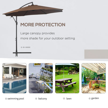 Outsunny 2.45m Overhanging Cantilever Parasol, Heavy Duty Waterproof Garden Umbrella with Cross Base, Brown