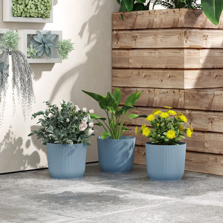 Outsunny Set of Three 22cm Planters - Blue