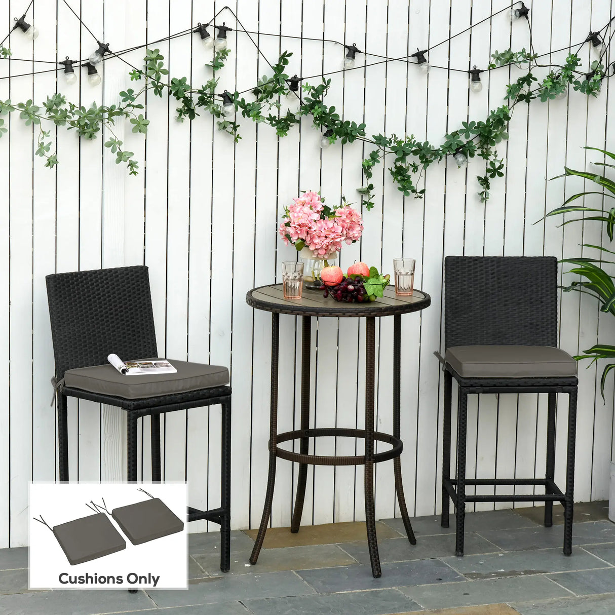 Outsunny Set of 2 Garden Chair Cushions with Ties, 45 x 45 cm Replacement Cushions for Outdoor Furniture, Dark Grey