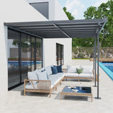 Outsunny 4.35 x 3m Outdoor Patio Gazebo Pergola, Retractable Pergola Canopy Aluminum Post & PC Roof,  Grey