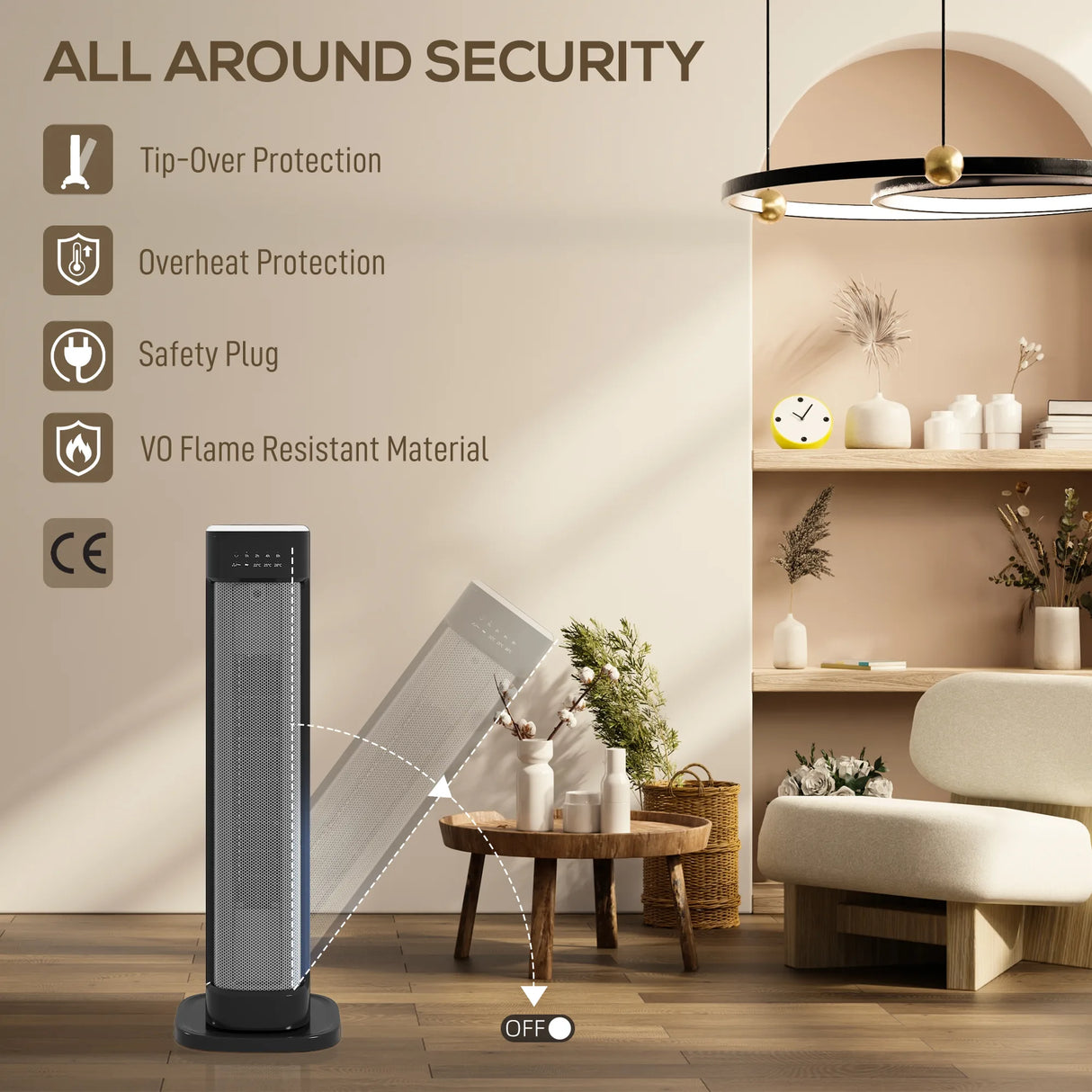 HOMCOM 2000W Ceramic Electric Heater with 3 Heat Settings, Timer - Black