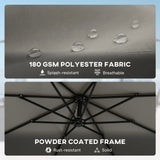 Outsunny 3 m Garden Cantilever Parasol with Cross Base, Sandbag, 360 Rotating Overhanging Banana Umbrella, Grey