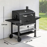 Outsunny Charcoal BBQ Grill Smoker with Electric Rotisserie Kit, Portable Barbecue Grill with Warming Rack, Black