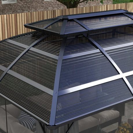 Outsunny 4 x 3m Aluminium Frame Hard Gazebo, with Accessories - Black