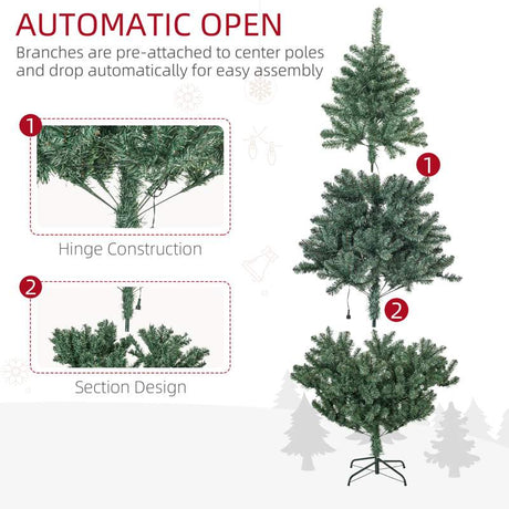 HOMCOM 6' Artificial Prelit Christmas Trees Holiday Décor with Warm White LED Lights, Decoration, Banner, Tag, Ball