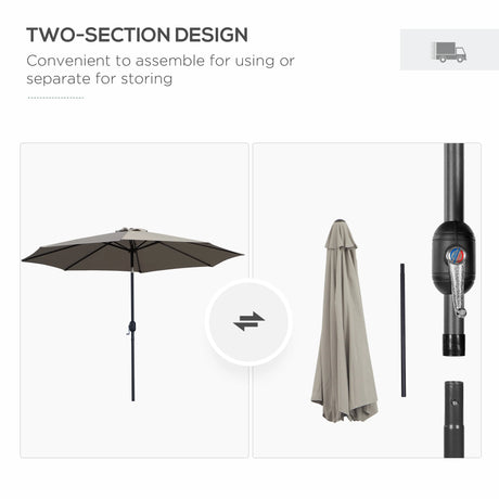 Outsunny 3(m) Tilting Parasol Garden Umbrellas, Outdoor Sun Shade with 8 Ribs, Tilt and Crank Handle for Balcony, Bench, Garden, Light Grey