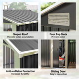 Outsunny Garden Metal Tool Storage Shed with Sliding Door, Sloped Roof and Foundation Kit, 152 x 132 x 188cm, Grey