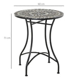 Outsunny Round Mosaic Tabletop Garden Table - Grey/Black