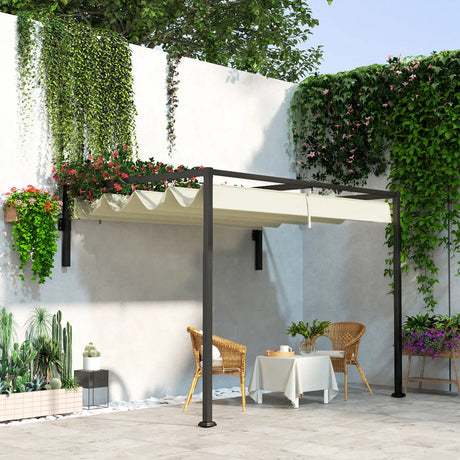 Outsunny 2 x 3(m) Lean To Steel Pergola, with Moving Fabric Canopy - Khaki