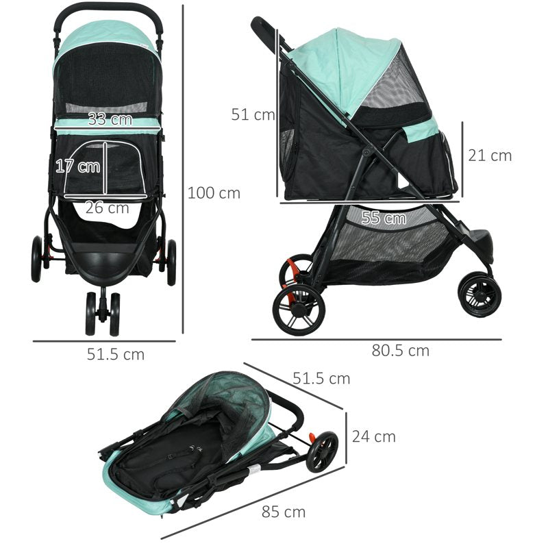 PawHut Foldable Pet Stroller w/ Rain Cover, for XS Dogs, S Dogs - Green