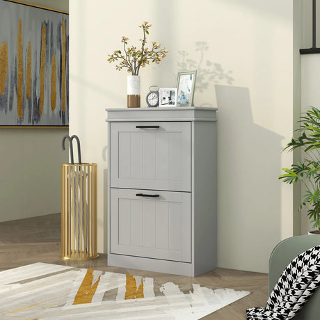HOMCOM Two-Drawer Minimalistic Shoe Storage Cabinet, for 10 Shoes, Grey