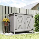 Outsunny Wooden Garden Shed, Outdoor Fir Wood Storage Shed with Shelf and Double Doors, Light Grey