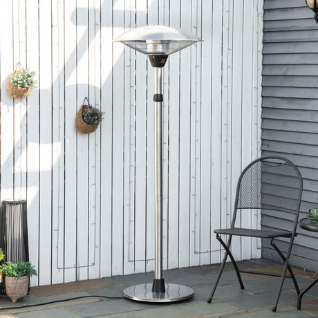 Outsunny 3KW Electric Patio Heater with 3 Heat Settings, Freestanding Infrared Outdoor Heater with Adjustable Height and 5M Extra Long Power Lead, Aluminium Alloy, Silver