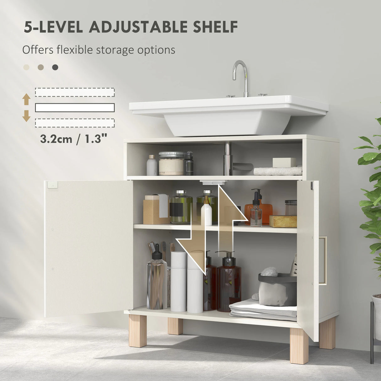 HOMCOM Under Sink Cabinet for Basin without Pedestal - Cream White