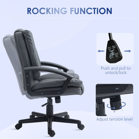 HOMCOM Office Chair, Computer Desk Chair, Mid Back Executive Chair with Adjustable Height and Swivel Rolling Wheels for Home Study, Dark Grey